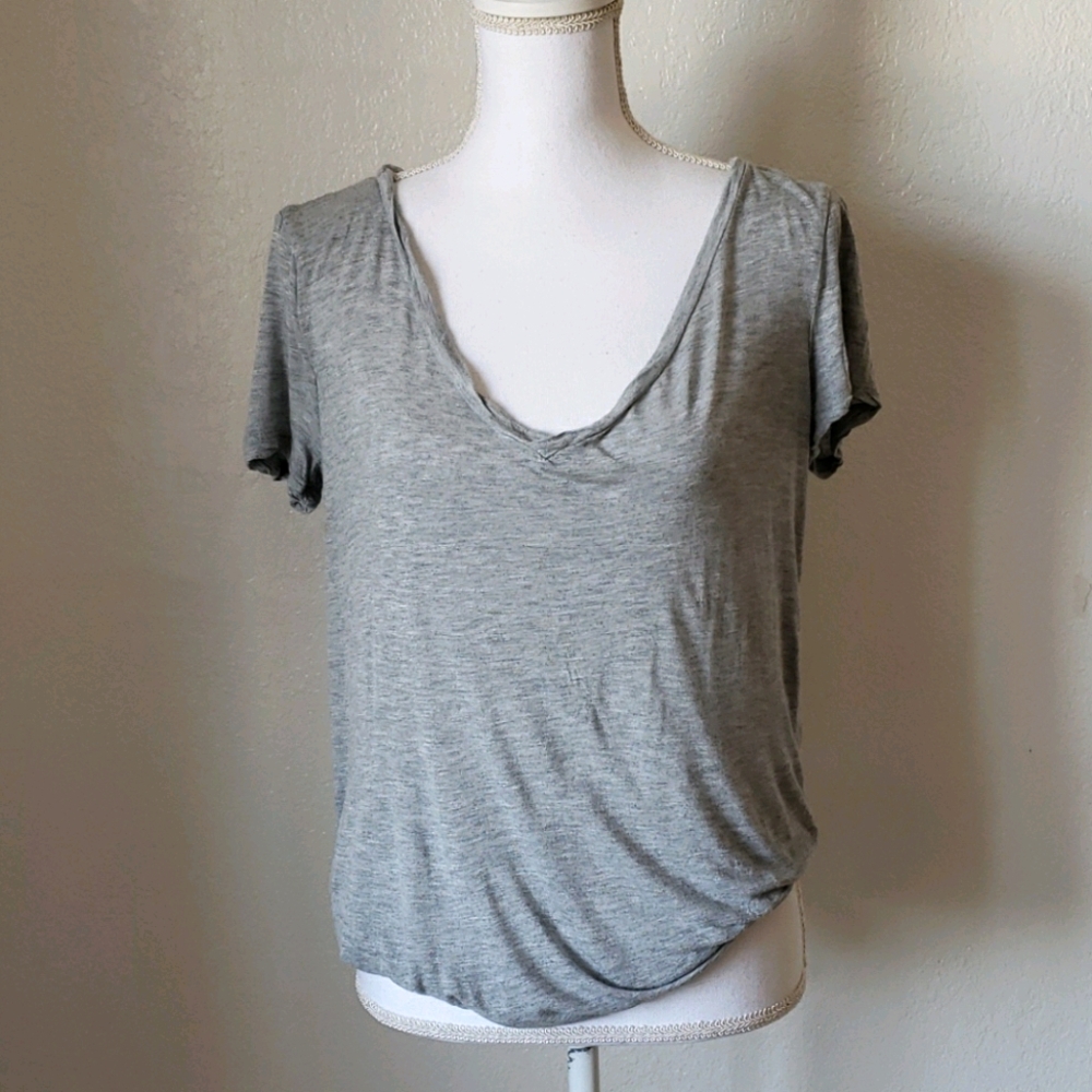 Loose, Drapey, V neck shirt, gray, women's